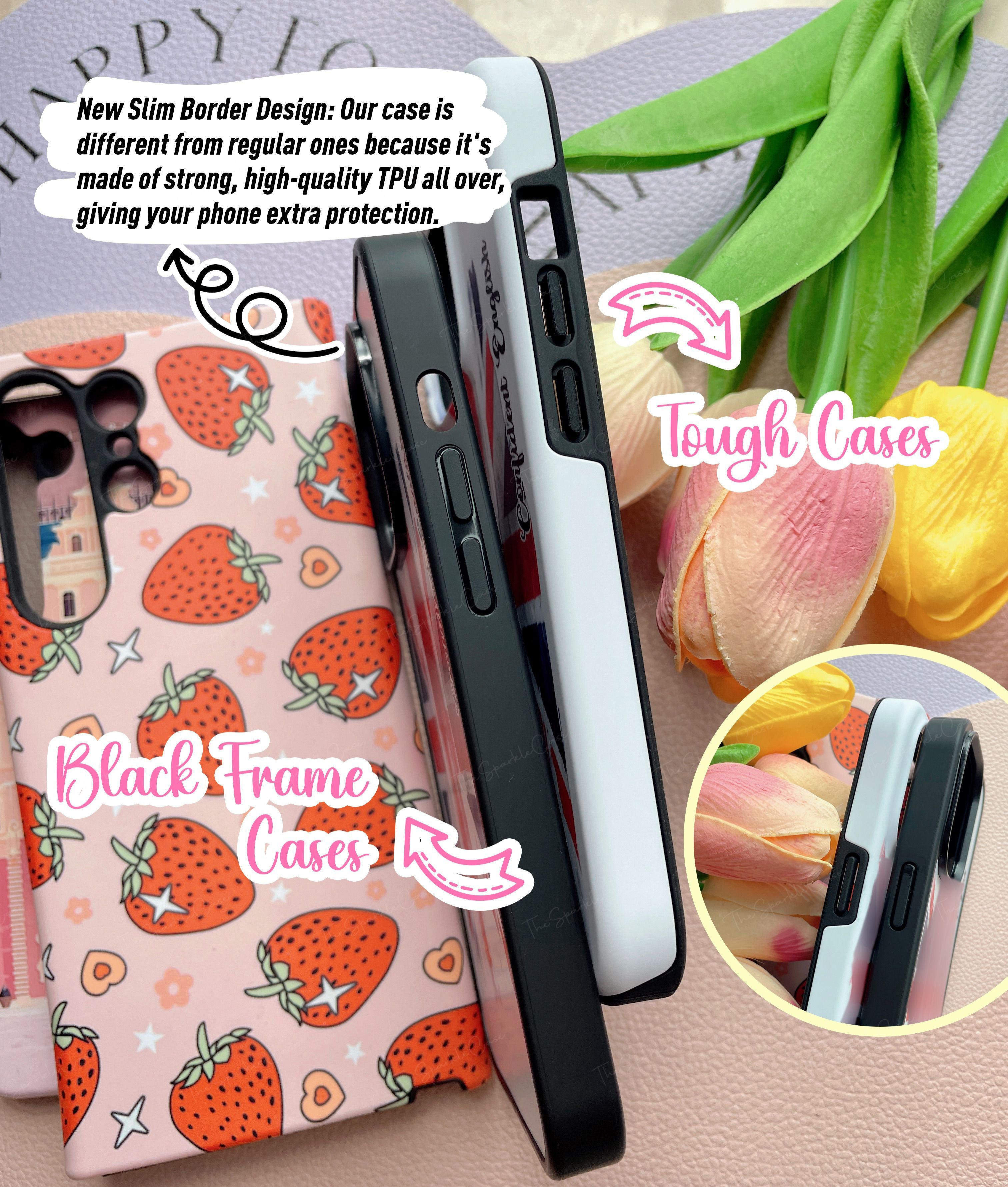 Pink Checkerboard Floral ALL-NEW Black Frame case, MagSafe Case