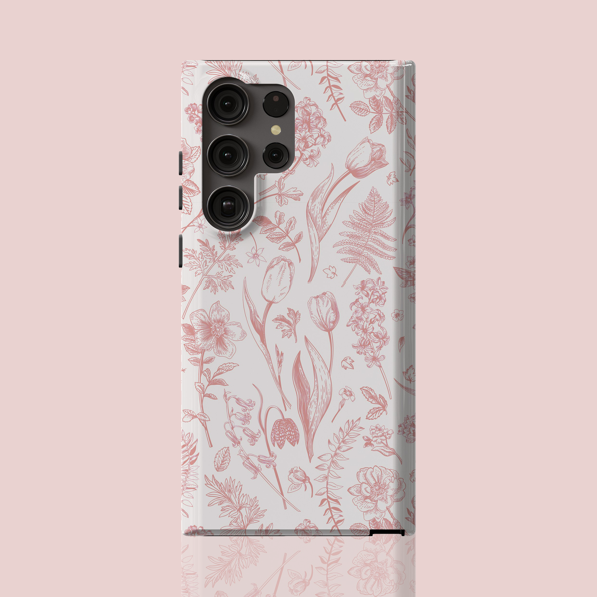 Aesthetic Pink Flowers Protective Phone Case, iPhone, Samsung