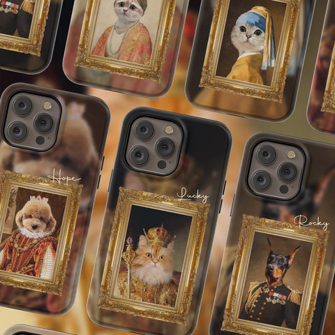 Custom Cat Dog Portrait Art Oil Painting Phone Case, Custom Royal Pet Portrait Case
