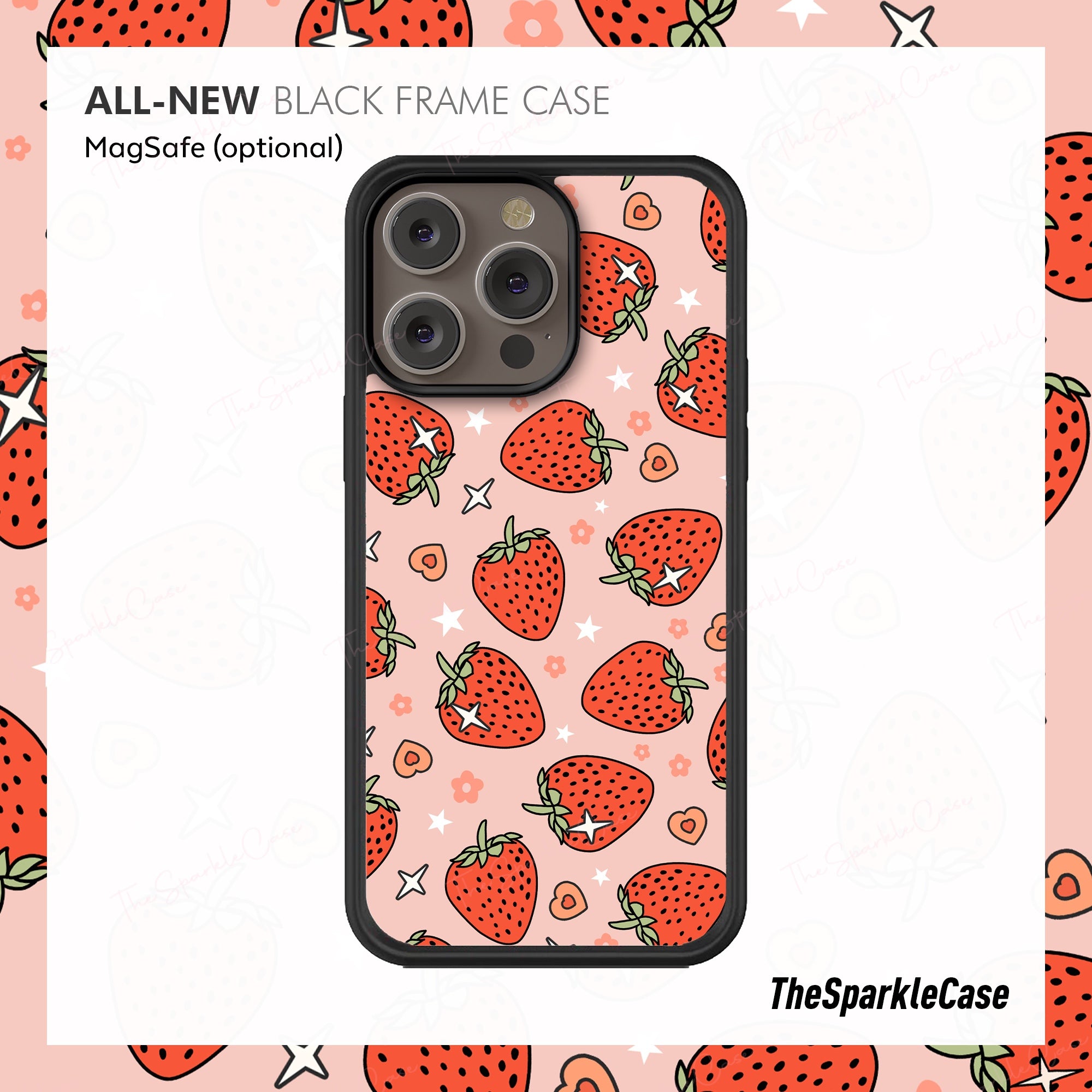 Retro Strawberry Case, ALL-NEW Black Frame case, MagSafe Case