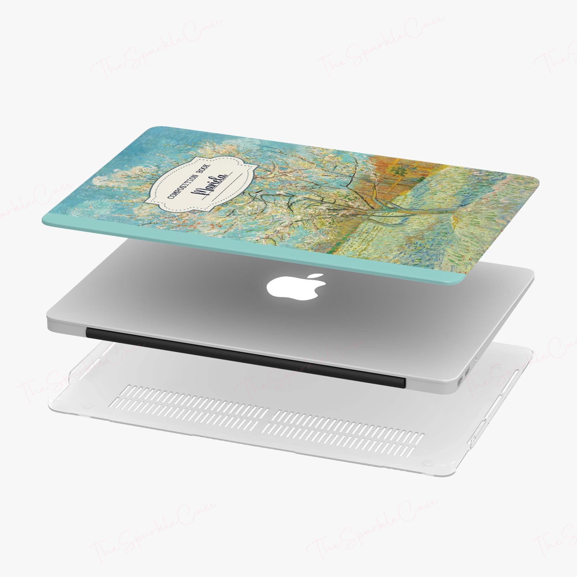 Custom Name Case Composition Book Van Gogh Aesthetic MacBook Case The Pink Peach Tree
