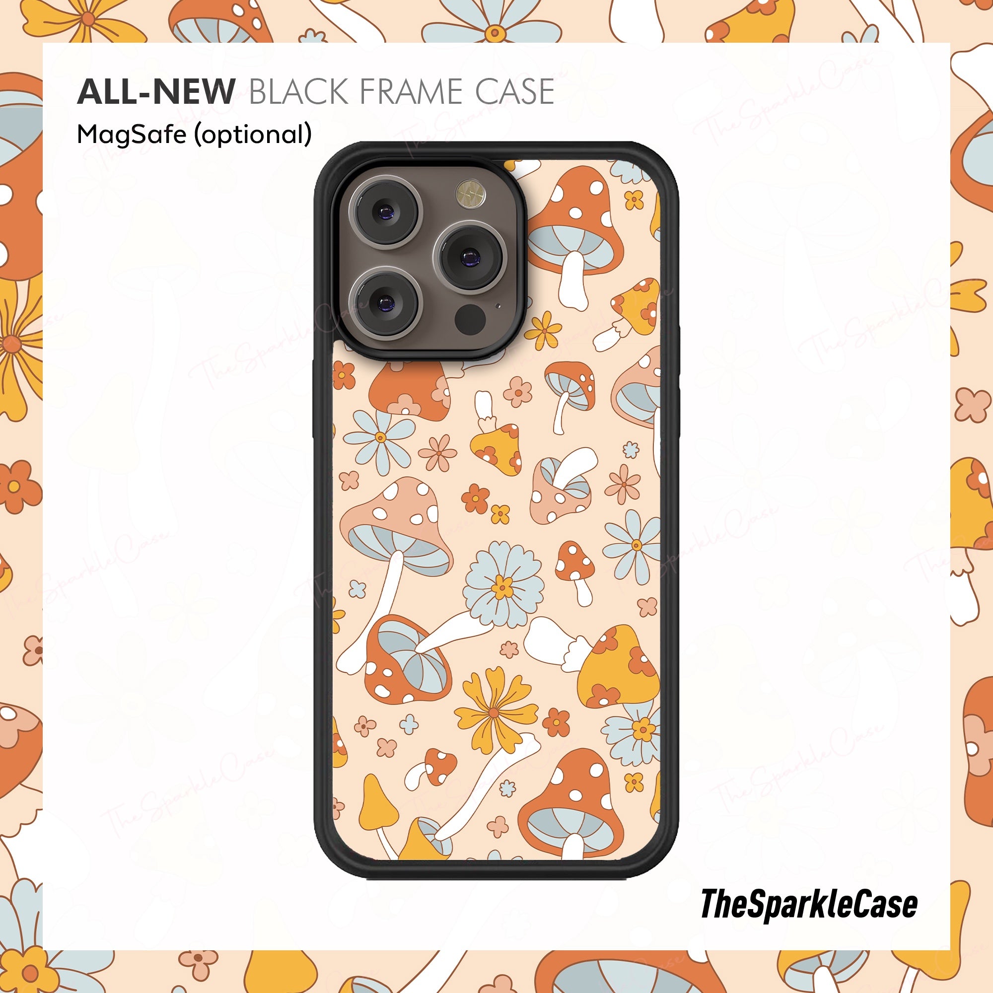 Mushroom Cute ALL-NEW Black Frame case, Groovy MagSafe Case