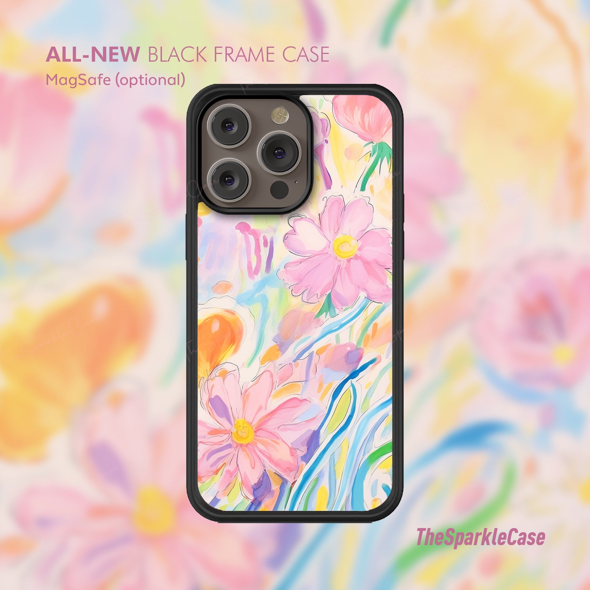Colorful Floral ALL-NEW Black Frame case, Crayon Drawing MagSafe Case