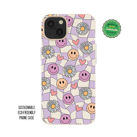 Y2K Purple Checkerboard Smiley iPhone Case MagSafe Case Cover