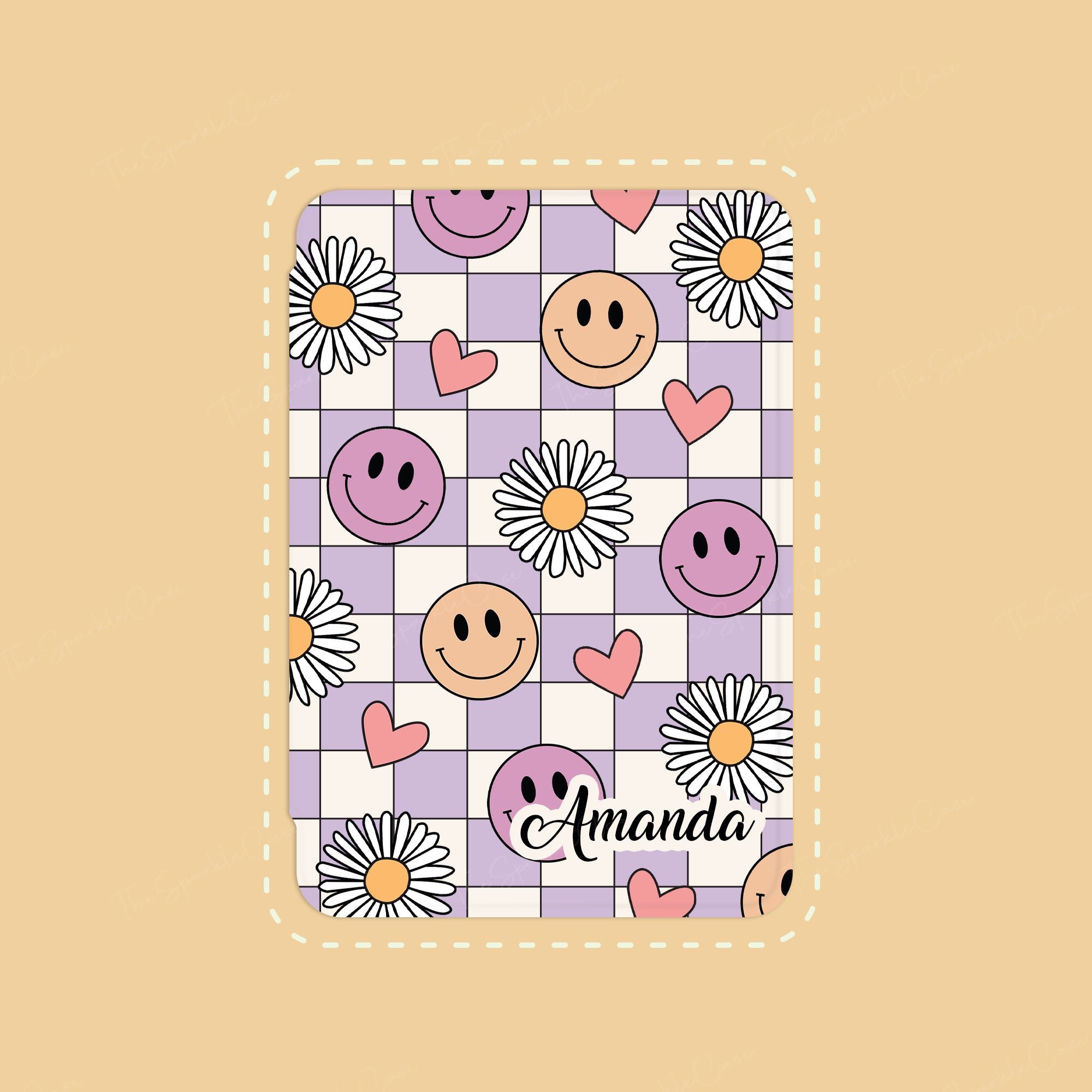 Cute Checkerboard Smiley Kindle Case Paperwhite Cover Free Personalization