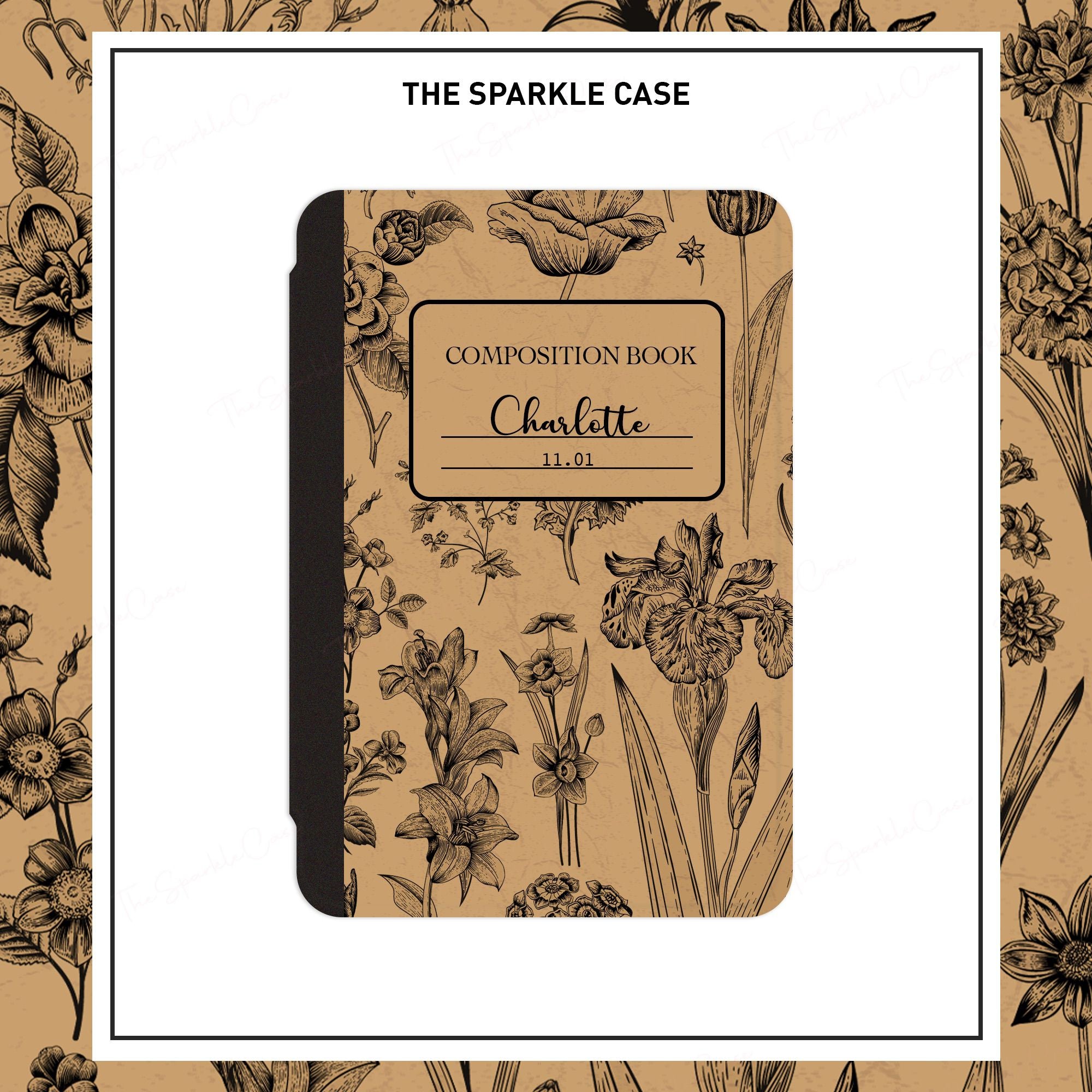 Custom Name Vintage Floral Composition Book iPad Case Cover Free Personalization