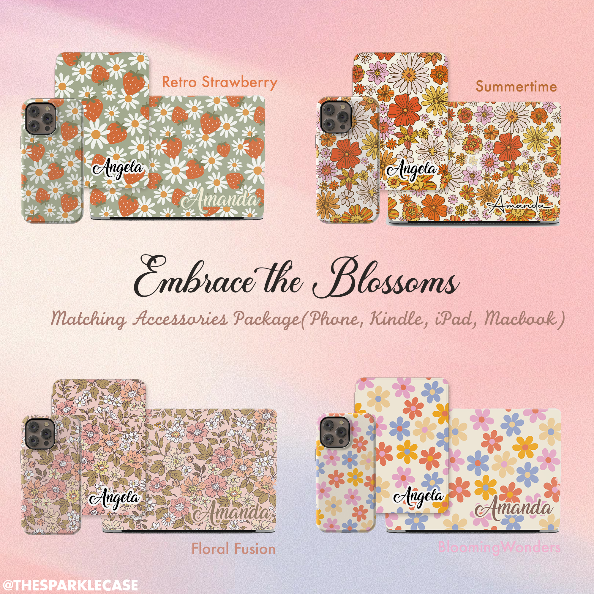 Cute Protective Colorful Flowers Phone Case, iPhone, Samsung