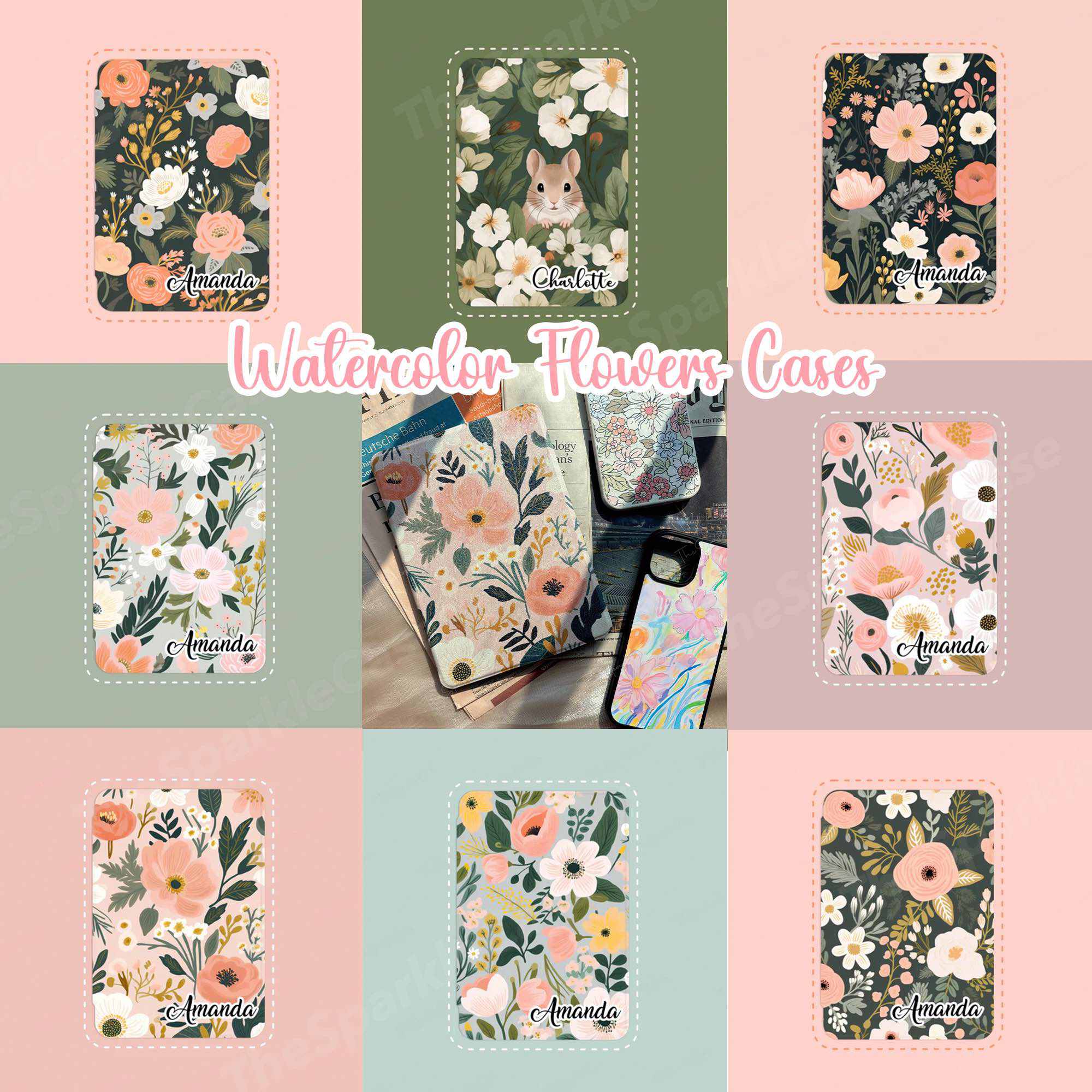 Custom Name Aesthetic Flowers iPad Case Cover Free Personalization