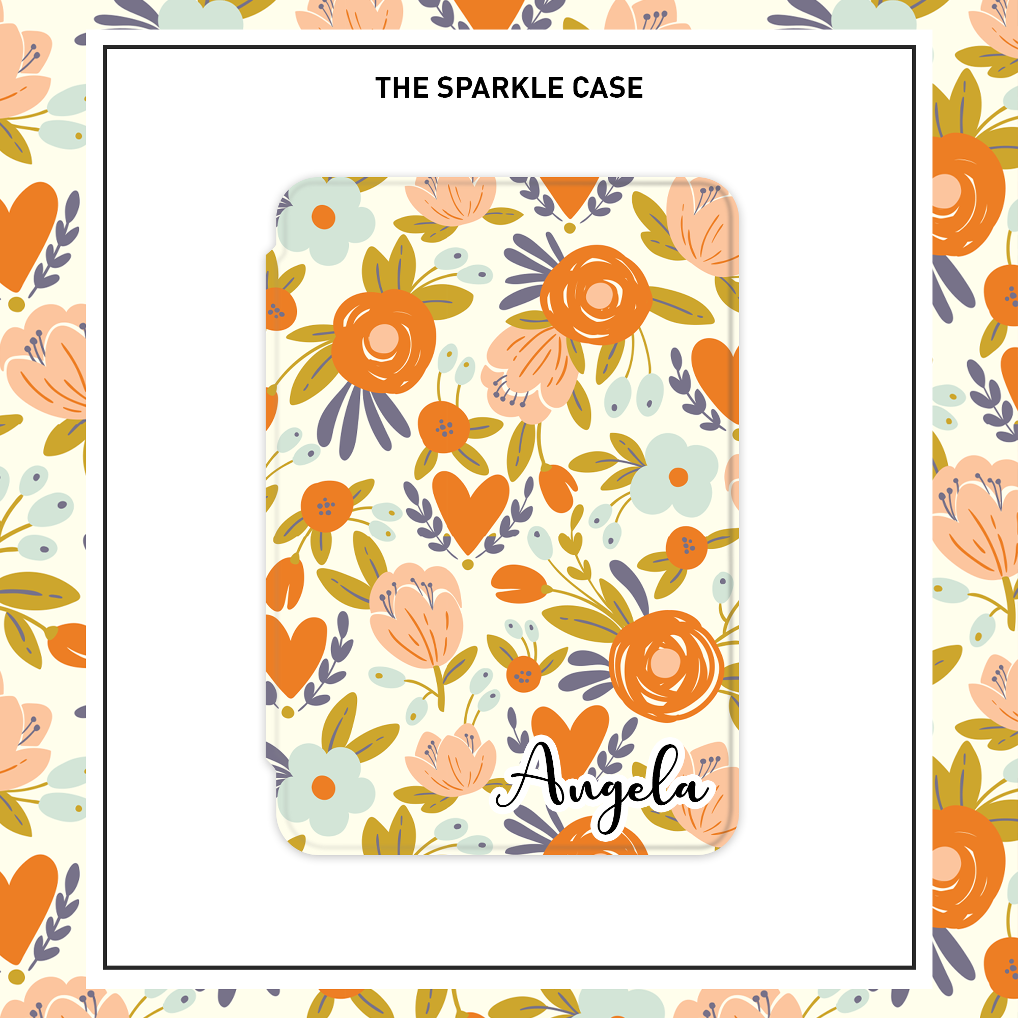 Custom Name Orange Floral Kindle Paperwhite Oasis Case