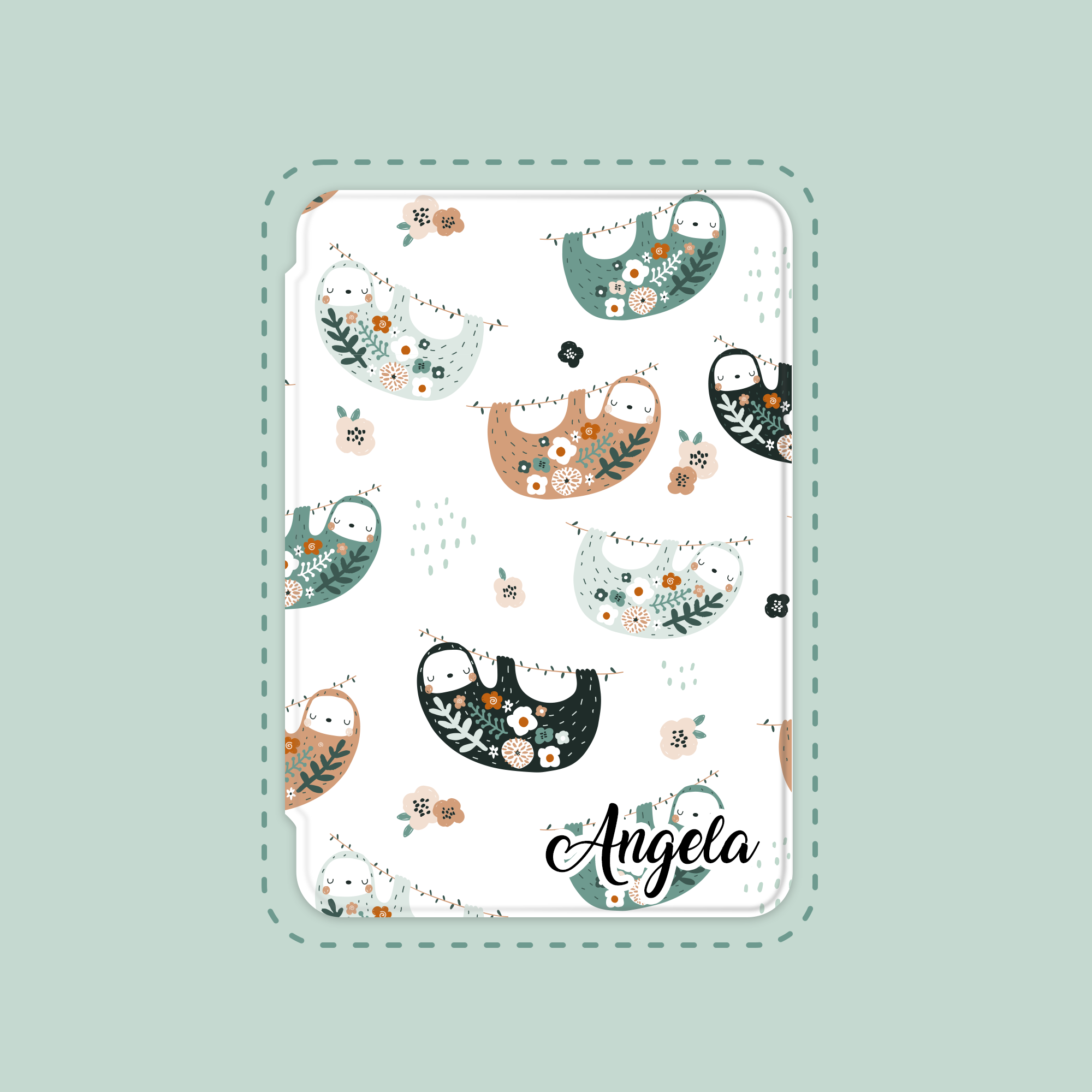 Cute Floral Sloths Kindle Case, Paperwhite Case
