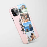 Modern 4 photos grid collage name on pink iPhone case