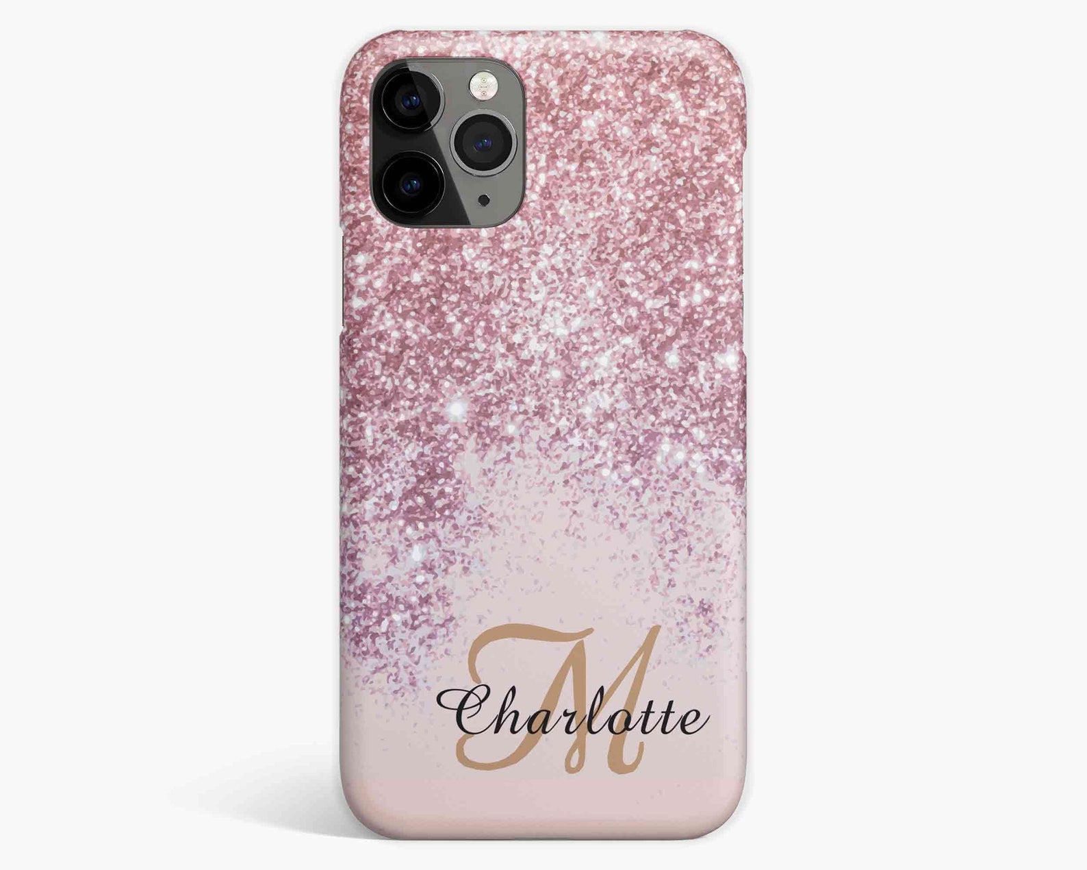 Girly Pink Glitter Blush Monogram Name Phone Case, Custom Name