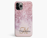 Girly Pink Glitter Blush Monogram Name Phone Case